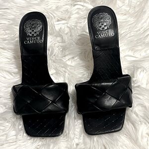 Vince Camuto Women's Black Woven Stiletto Heeled Sandals Size 7